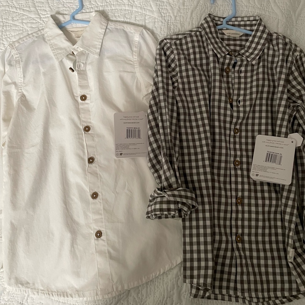 5T Burt’s Bees button down 100% cotton shirts. NWT